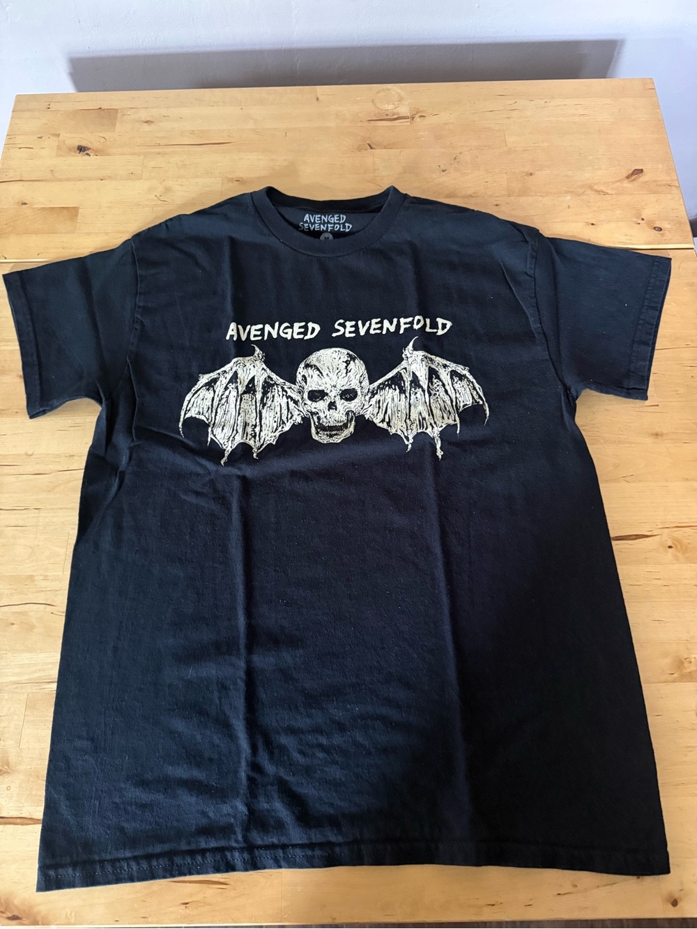 Avenged Sevenfold A7X black skull with bat wings logo tee MEDIUM